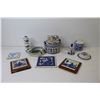 Image 8 : Assorted Blue Delft Ceramic Pieces - Salt Shaker - Lidded Cow Dish - Tiles