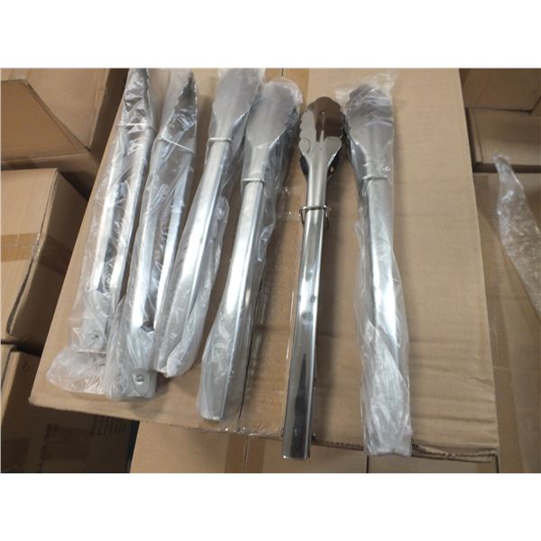 6 Large Stainless Steel Tongs