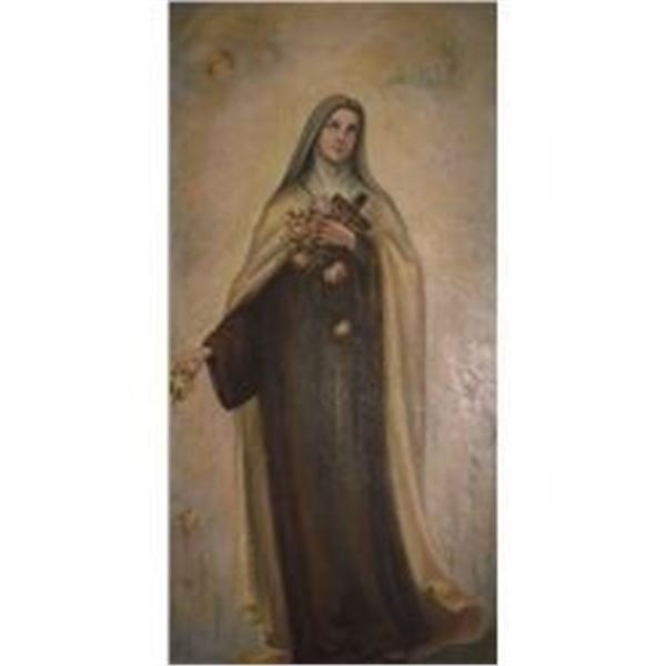 The Saint with angels antique painting on canvas la Sainte très vieille ANCIENNE peinture avec anges