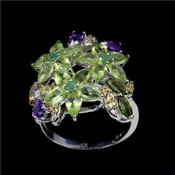 Natural Peridot Amethyst Emerald Sapphire Ring