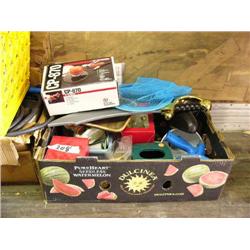 Lot of: assorted Christmas decorations; 1 6" pneumatic sander by Chicago Pneumatic model# CP-870 new