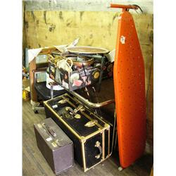 1 Old style ironing board; 2 fish gaffs; 1 metal trunk; 3 wooden picture frames; 1 Rival crock pot; 