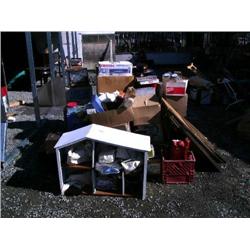 Large lot of household goods: Orion VCR in box new; 3 Buddha statues; 1 wooden dollhouse with furnit