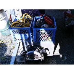 Large lot: of power tools including new in the box 14" Cut-Off saw; 1 7-1/4" Skil circular saw; 1 do