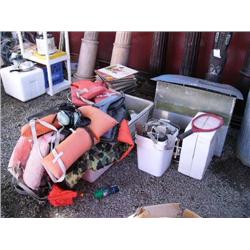 1 Aluminum instrument console for a Beaver Cub airplane; various airplane seat straps; 1 large pet t