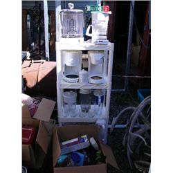 Assortment of Christmas decorations; 1 American flag on pole; assorted weaved baskets and hats; 1 wo
