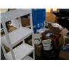 Image 1 : Large lot of paper products; 1 large spaghetti pot; 2 clay flower pots; 1 plastic shelf (36)
