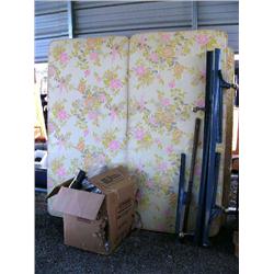 1 queen sized bed and box brings with frame and large box of bedding material (36)
