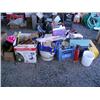 Image 2 : Various carpentry tools; helmets; various caulking; 2 ceramic very nice flower pots; small lot of ti