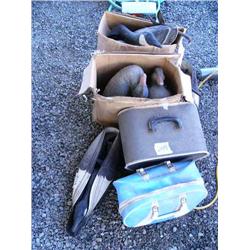 Lot of: duck and geese hunting decoys; 2 bowling ball bags with 1 bowling ball (36)