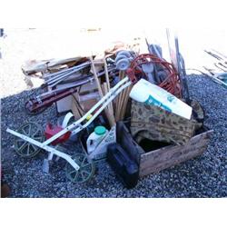 Lot of: various household goods; garden supplies; garden spray system; bilge pump (36)