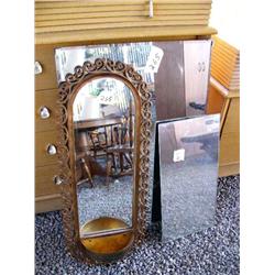 Bevel-edged wall mirror; 1 mirror with brass bowl attached for wall hanging (36)
