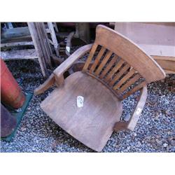 1 wooden chair on wheels; 2 wooden ladders; 1 aluminum ladder; fire place metal mantle top (16)