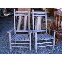 Pair of unfinished straight-back antique rocking chairs (36)