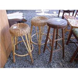 2 bamboo bar stools; 1 padded bar stool (36)