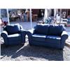 Image 5 : 3-piece blue leather living room set- couch loveseat chair (2)