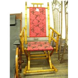 Antique wooden rocking chair with fabric seat and backrest (24)