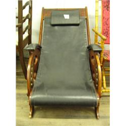 Unique leather wooden collapsible reclining chair with brass accents (24)
