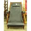 Image 1 : Unique leather wooden collapsible reclining chair with brass accents (24)