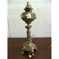 Antique oil lamp converted to electric brass (24)