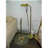 Image 3 : 1 brass colored floor lamp; 1 single bulb hanging chandelier with 5 octagonal glass panels; 2 white 