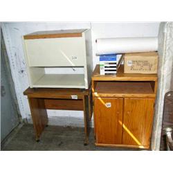 1 microwave cart on wheels; 1 TV stand on wheels; 1 file cabinet for hanging files; 1 Sharp electron