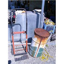 1 handcart dolly combo; 1 Texaco old oil drum (36)