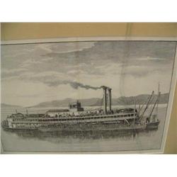 10"x12" lithograph of sternwheeler and freight boat "The Golden Rule" on the Yukon River (500)