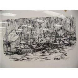 "Rainy Night in Valdez Harbor" by Benjamin Downs watercolor (500)