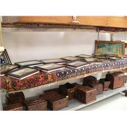 Large collection of 16 framed ship models, knives, butterflies, shell, etc. (8888)
