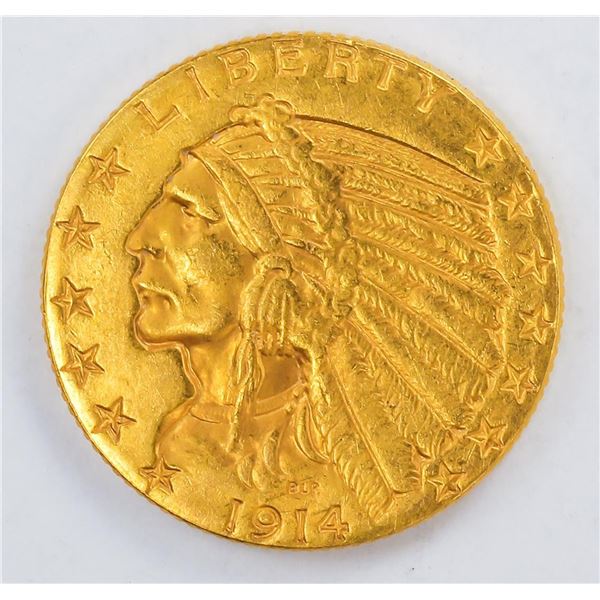 1914 $5 Indian Head Half Eagle Gold Coin XF