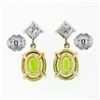 Image 5 : 14K TT Gold 5.70 ctw Oval Peridot Princess Cut Diamond Dangle Drop Earrings