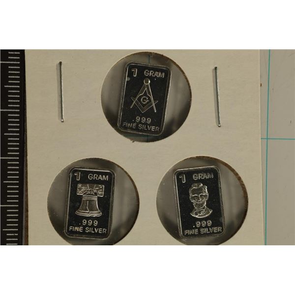 3-1 GRAM .999 FINE SILVER PF INGOTS MASONIC,