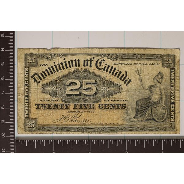 1900 DOMINION OF CANADA 25 CENT FRACTIONAL BILL