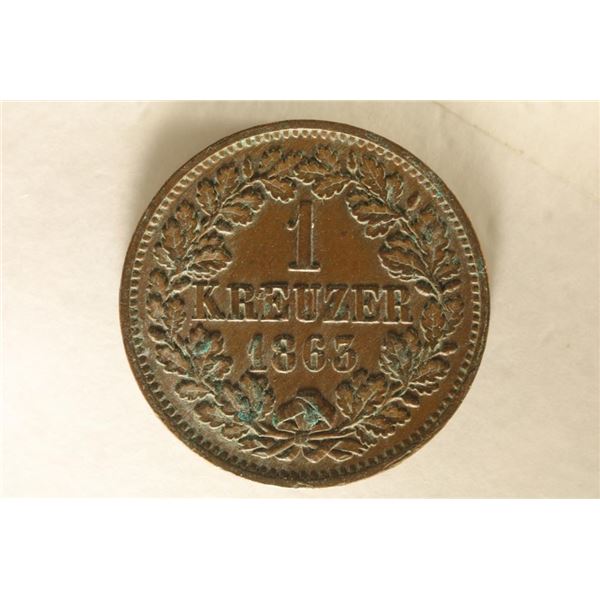 1863 GERMAN STATES BADEN 1 KRUEZER