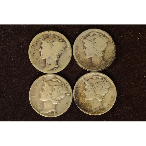 1920, 1923, 30 & 1943-D SILVER MERCURY DIMES