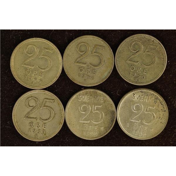 1944,46,2-50-S & 2-1953 SWEDEN SILVER 25 ORE