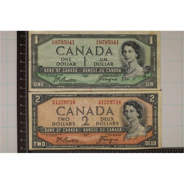 2-1954 CANADA DEVIL HEAD $1 AND $2