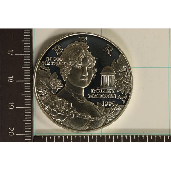 1999-P US PROOF SILVER $1 "DOLLEY MADISON" IN HARD