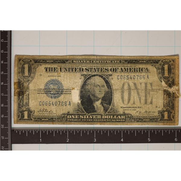 1928 US $1 SILVER CERTIFICATE FUNNY BACK OLD TAPE