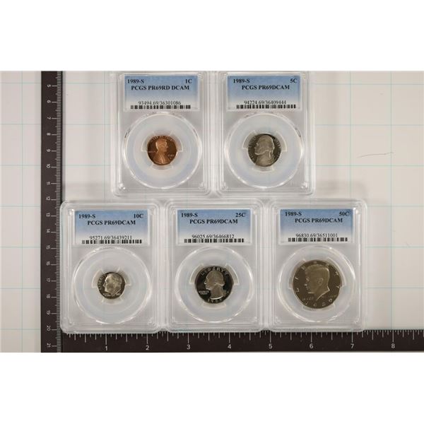 5-SLABBED 1989-S COINS ALL PCGS PR69 DCAMS: