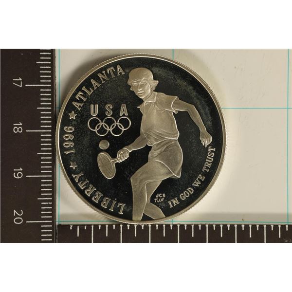 1996-P US PROOF SILVER $1 "OLYMPIC TENNIS" IN HARD