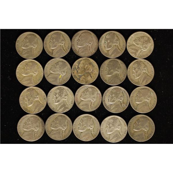 20 ASSORTED 35% SILVER JEFFERSON WAR NICKELS: