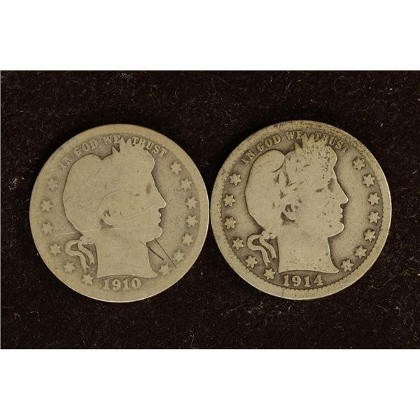 1910-D & 1914 SILVER BARBER QUARTERS