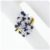 Image 3 : Vintage 18K Gold 2.20 ctw Royal Blue Sapphire Diamond Tiered Cocktail Cluster Ri
