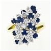 Image 4 : Vintage 18K Gold 2.20 ctw Royal Blue Sapphire Diamond Tiered Cocktail Cluster Ri