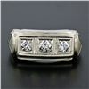 Image 2 : Men's Antique Art Deco 14K White Gold 0.75 ctw European Diamond 3 Stone Band Rin