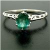 Image 2 : Vintage 14k White Gold 1.38 ctw Prong Set Oval Cut Emerald Filigree Solitaire Ri