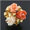 Image 2 : Vintage 14K Yellow Gold Carved Coral Rose Flower Bouquet Ribbon Cocktail Ring