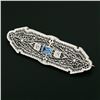 Image 2 : Antique Art Deco 14k White Gold Aquamarine & Diamond Open Filigree Wide Bar Pin